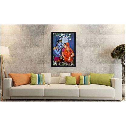 Generic Radha Krishna Painting with Synthetic Photo Frame (Multicolor)