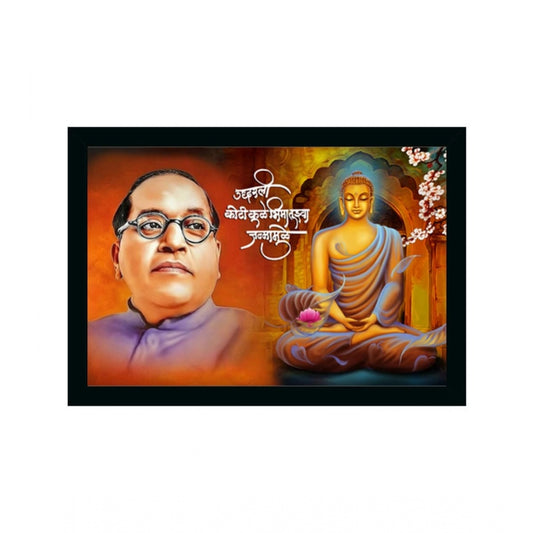 Generic Ambedkar Buddha Painting Vinyl Sparkle Coated with Synthetic Photo Frame (Multicolor)