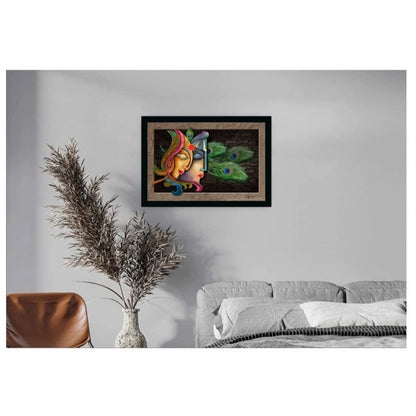 Generic Radha Krishna Painting with Synthetic Photo Frame (Multicolor)