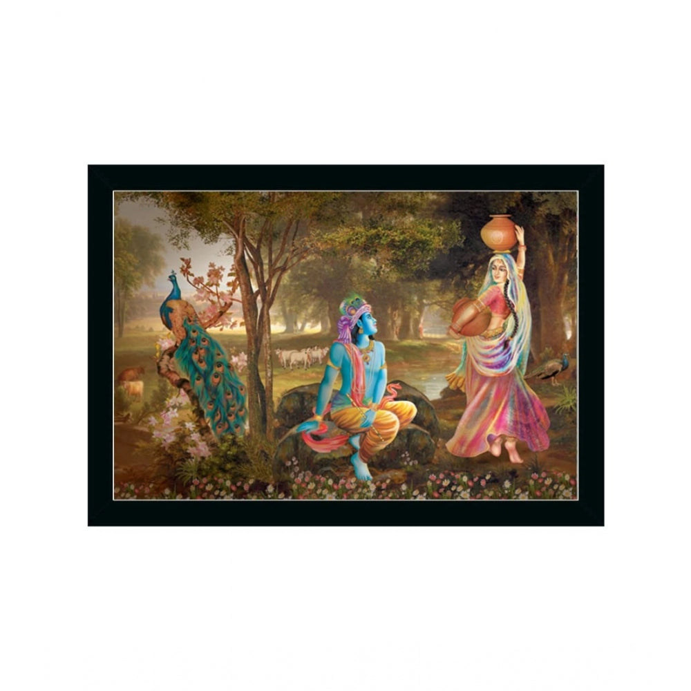 Generic Radha Krishna Painting with Synthetic Photo Frame (Multicolor)