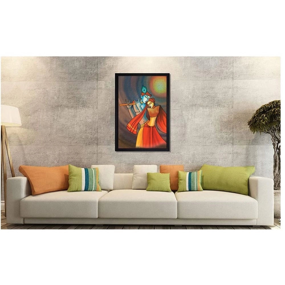 Generic Radha Krishna Painting with Synthetic Photo Frame (Multicolor)