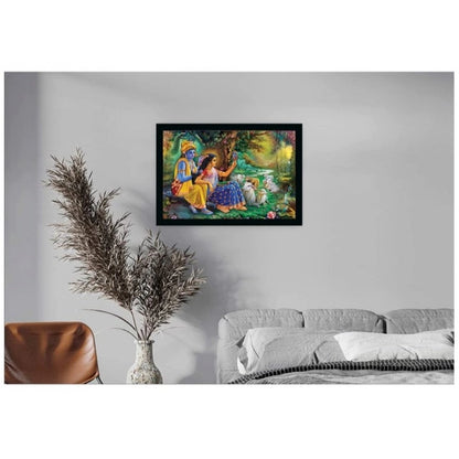 Generic Radha Krishna Painting with Synthetic Photo Frame (Multicolor)