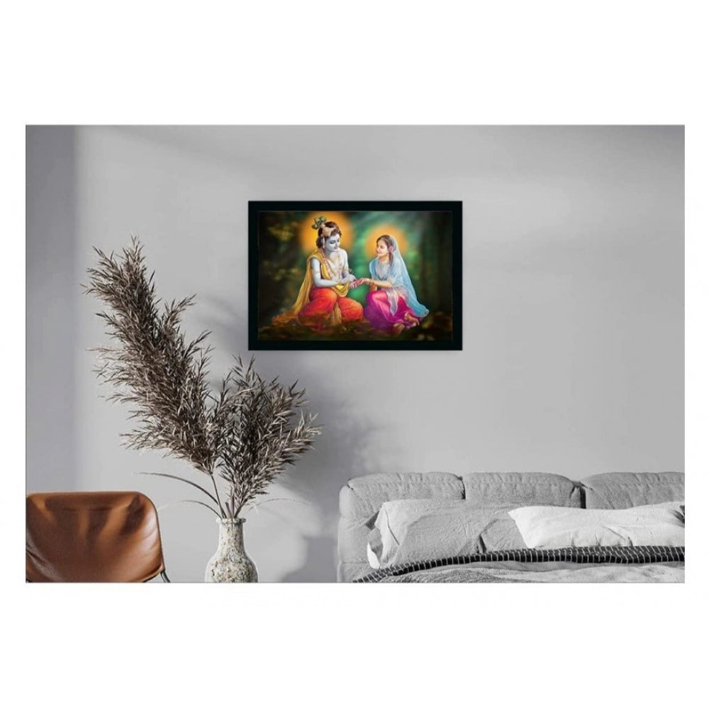 Generic Radha Krishna Painting Vinyl Sparkle Coated with Synthetic Photo Frame (Multicolor)