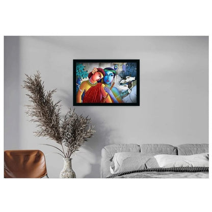 Generic Radha Krishna Painting with Synthetic Photo Frame (Multicolor)