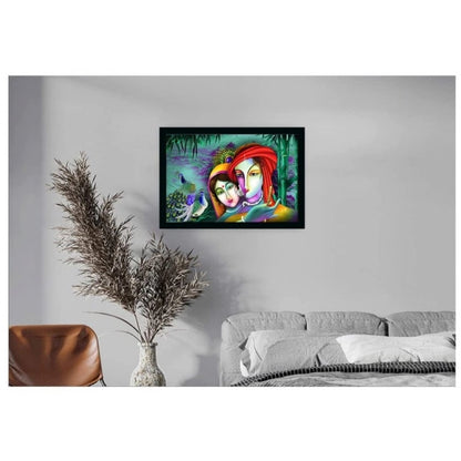 Generic Radha Krishna Painting with Synthetic Photo Frame (Multicolor)