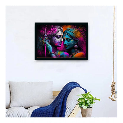 Generic Radha Krishna Painting with Synthetic Photo Frame (Multicolor)