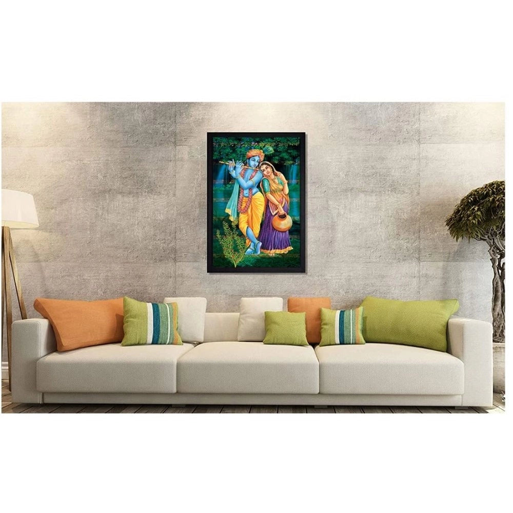 Generic Radha Krishna Painting with Synthetic Photo Frame (Multicolor)