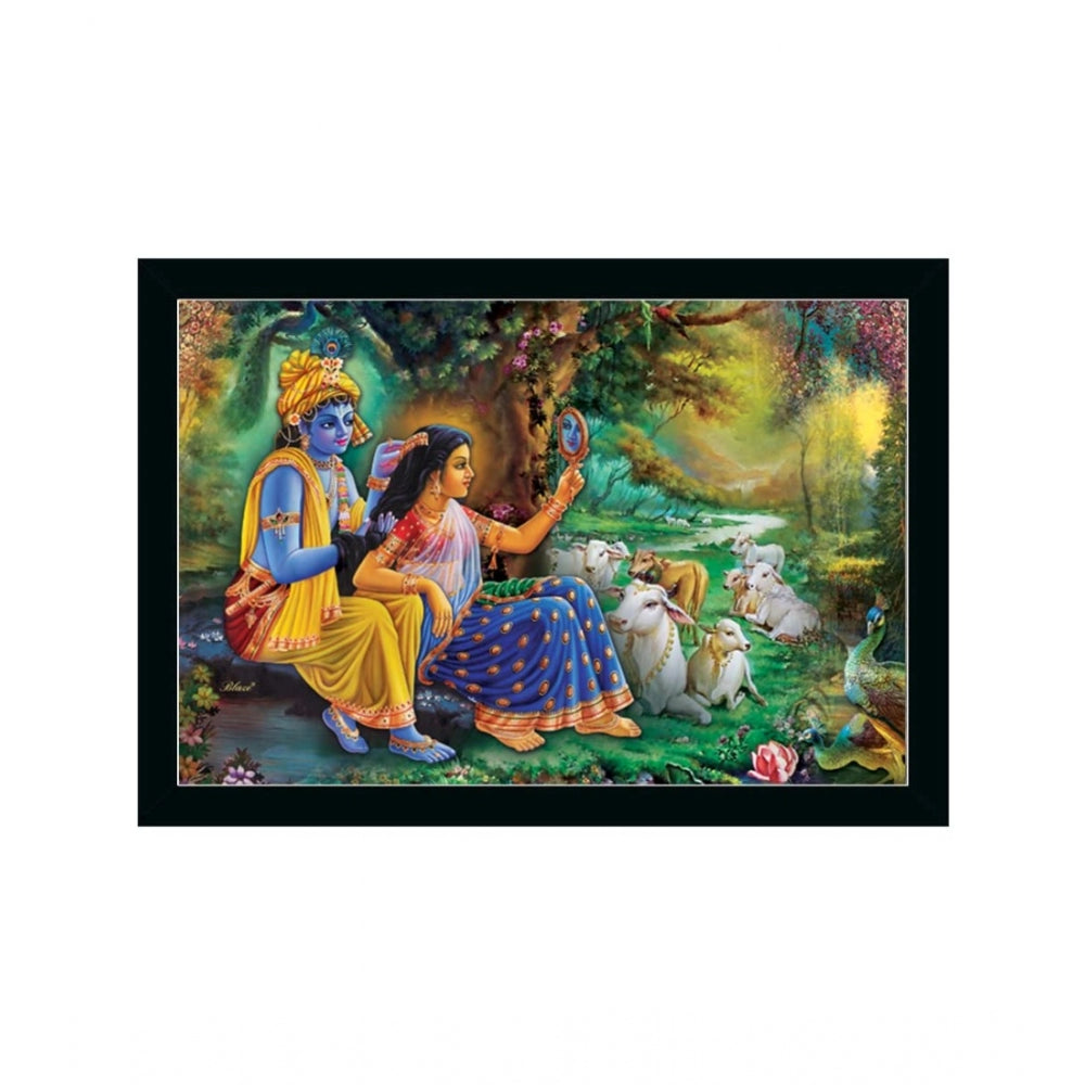 Generic Radha Krishna Painting with Synthetic Photo Frame (Multicolor)