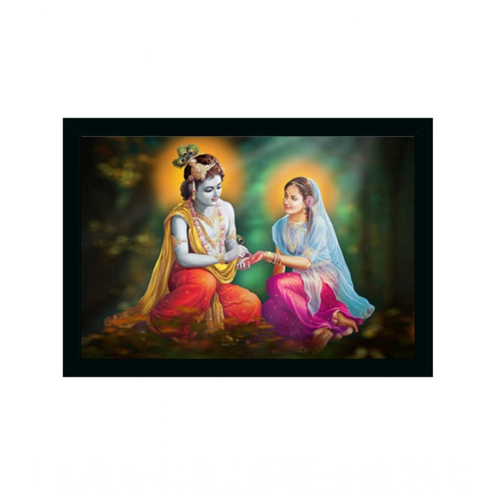 Generic Radha Krishna Painting Vinyl Sparkle Coated with Synthetic Photo Frame (Multicolor)