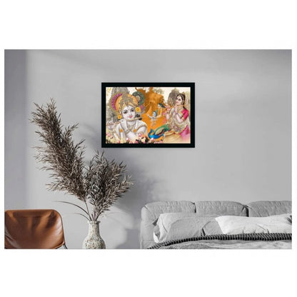 Generic Radha Krishna Painting Vinyl Sparkle Coated with Synthetic Photo Frame (Multicolor)