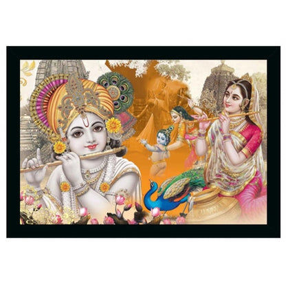 Generic Radha Krishna Painting Vinyl Sparkle Coated with Synthetic Photo Frame (Multicolor)