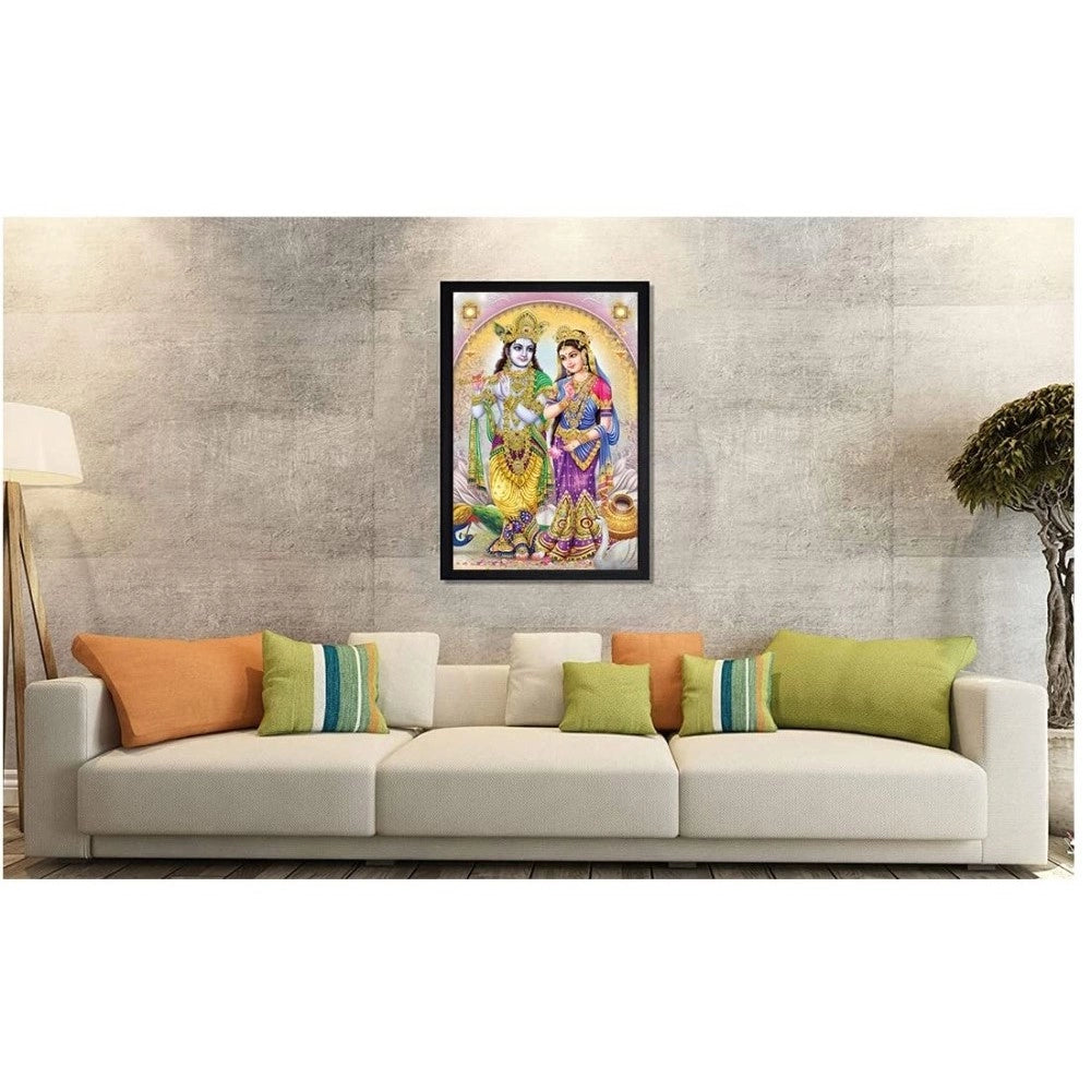 Generic Radha Krishna Painting Vinyl Sparkle Coated with Synthetic Photo Frame (Multicolor)