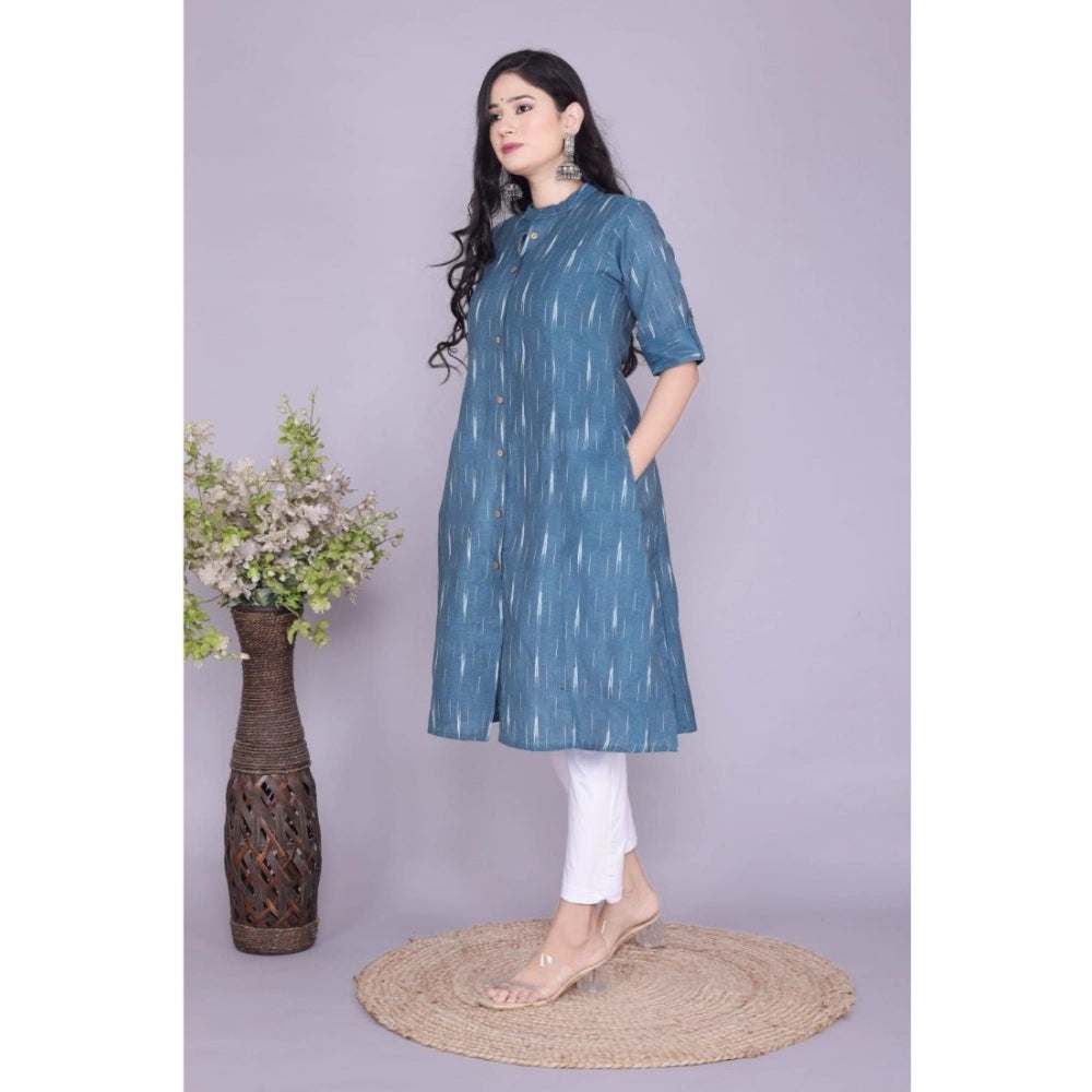 Generic Women's Casual 3/4th Sleeve Printed Cotton Flex Kurti (Blue)