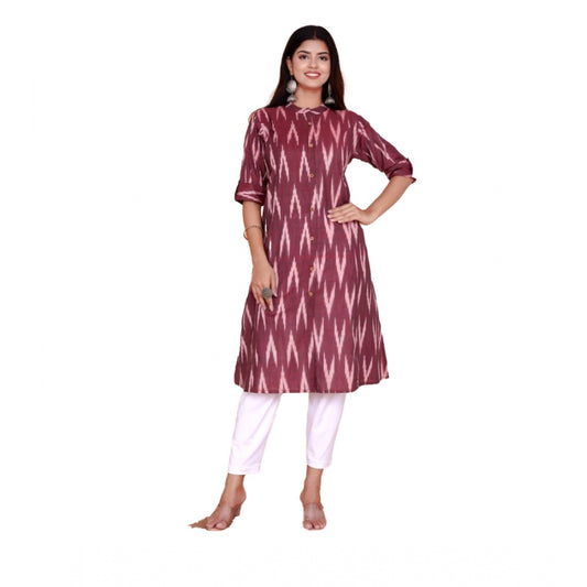 Generic Women's Casual 3/4th Sleeve Printed Cotton Flex Kurti (Maroon)