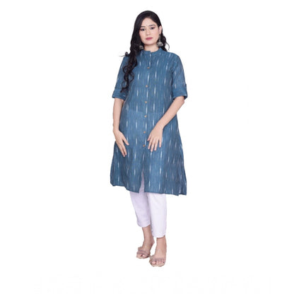 Generic Women's Casual 3/4th Sleeve Printed Cotton Flex Kurti (Blue)