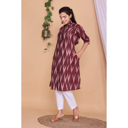 Generic Women's Casual 3/4th Sleeve Printed Cotton Flex Kurti (Maroon)