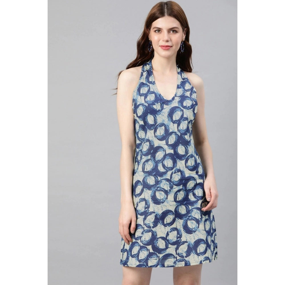 Generic Women's Casual Sleeveless Floral printed Cotton Dress (Blue)