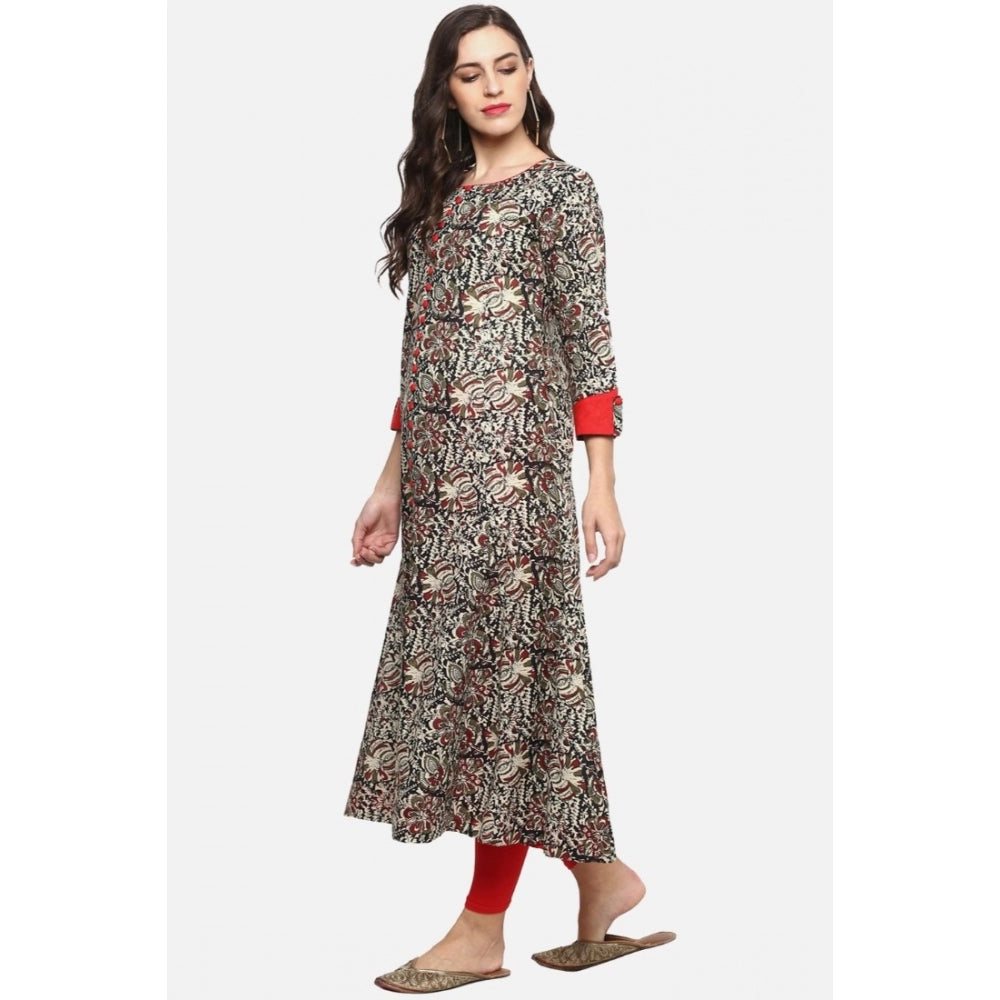 Generic Women's Casual 3/4 th Sleeve Printed Cotton Kurti (MultiColor)