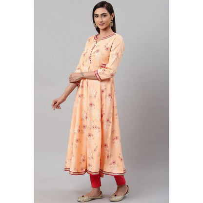 Generic Women's Casual 3/4 th Sleeve Floral Printed Rayon Kurti (Peach)