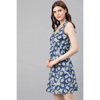 Generic Women's Casual Sleeveless Floral printed Cotton Dress (Blue)