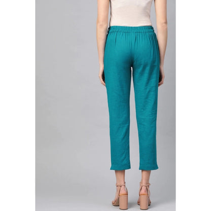 Generic Women's Casual Solid Cotton Slub Trouser Pant (Rama Blue)