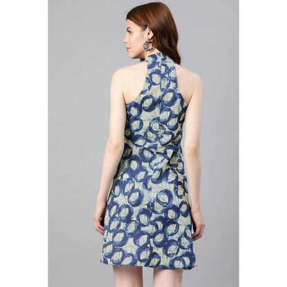 Generic Women's Casual Sleeveless Floral printed Cotton Dress (Blue)