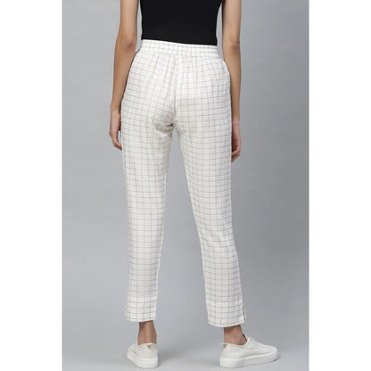 Generic Women's Casual Checked Rayon Trouser Pant (White)