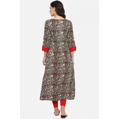 Generic Women's Casual 3/4 th Sleeve Printed Cotton Kurti (MultiColor)