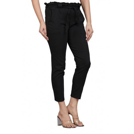 Generic Women's Casual Solid Lycra Trouser Pant (Black)