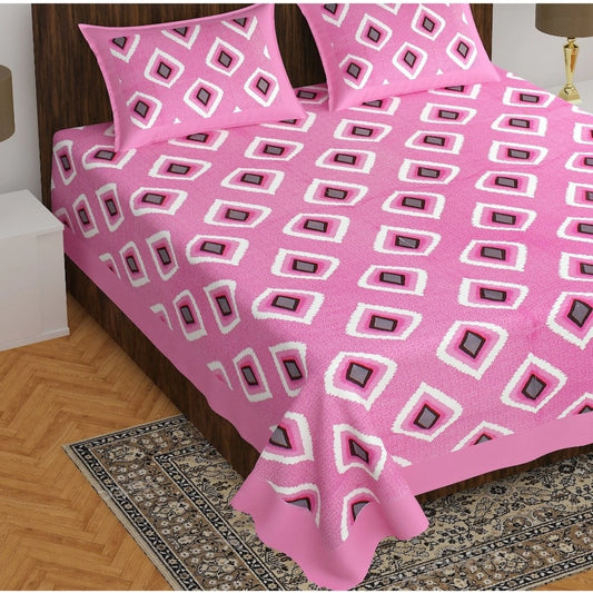 Generic Cotton Printed Queen Size Bedsheet With 2 Pillow Covers (Pink, 90x100 Inch)