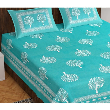 Generic Cotton Printed Queen Size Bedsheet With 2 Pillow Covers (Sky Blue, 90x100 Inch)