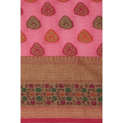 Generic Women's Organza Printed Saree With Unstitched Blouse (Pink, 5-6 Mtrs)