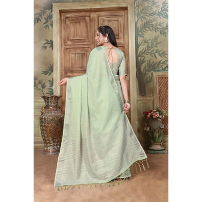 Generic Women's Organza Printed Saree With Unstitched Blouse (Sea Green, 5-6 Mtrs)