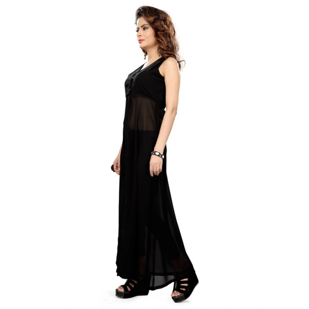 Generic Women's Cotton Blend Solid Sleeveless Maxi Dress (Black)