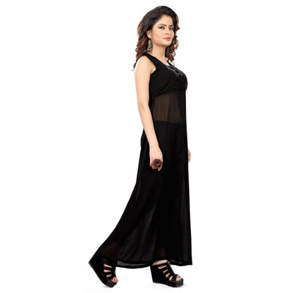 Generic Women's Cotton Blend Solid Sleeveless Maxi Dress (Black)