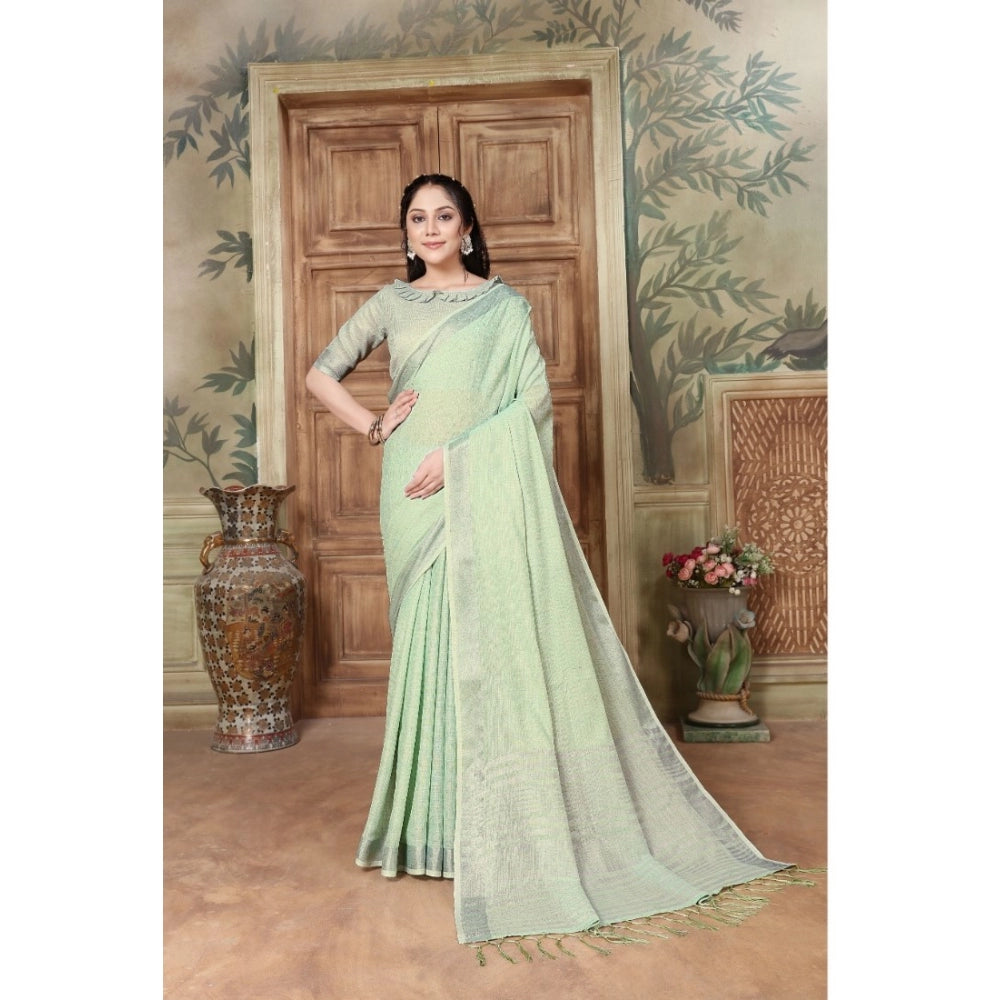 Generic Women's Organza Printed Saree With Unstitched Blouse (Sea Green, 5-6 Mtrs)