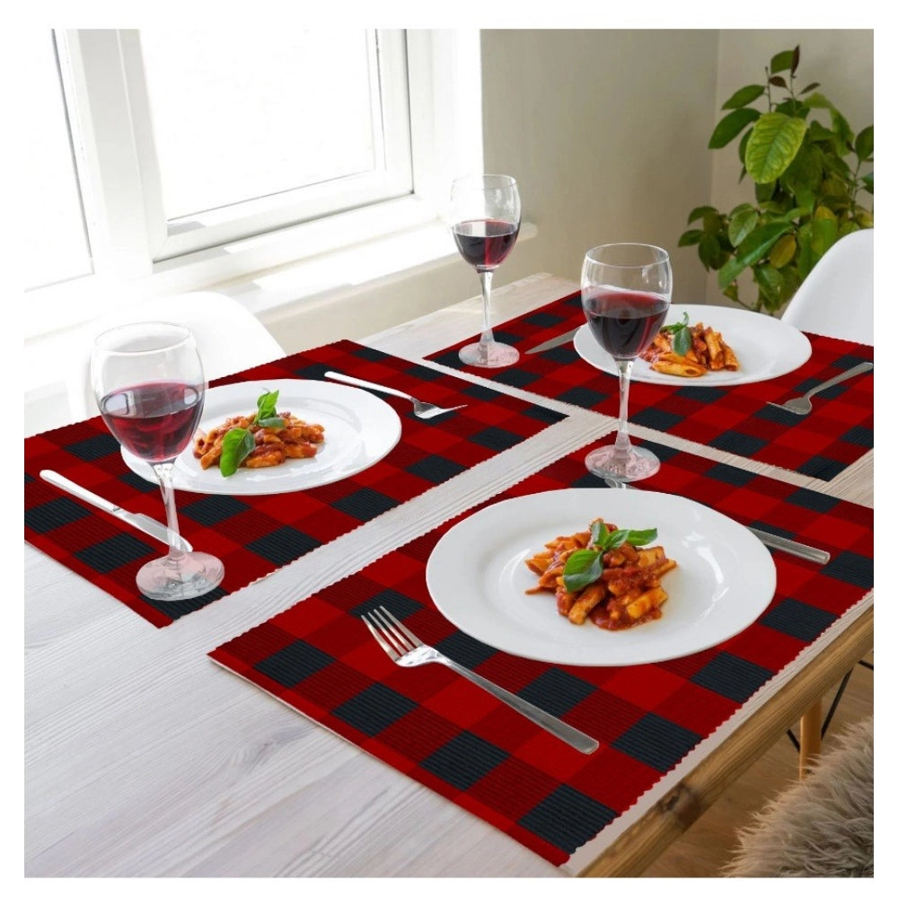 Generic Checked Cotton Place Mats Sets (Red &amp; Black)