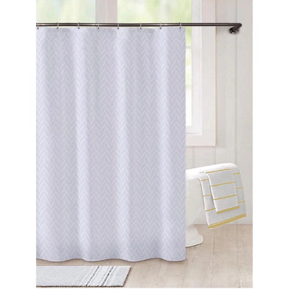 Generic Waves Polyester Plain Shower Curtains with Plastic Eyelets (White)