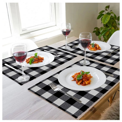 Generic Checked Cotton Place Mats Sets (Black)