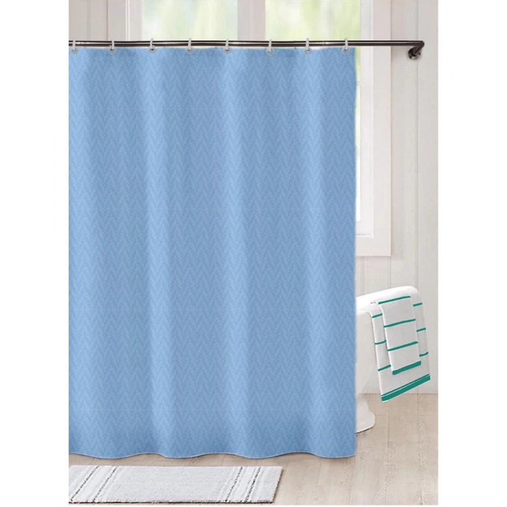 Generic Waves Polyester Plain Shower Curtains with Plastic Eyelets (Light Blue)