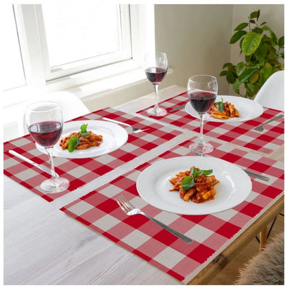 Generic Checked Cotton Place Mats Sets (Red)