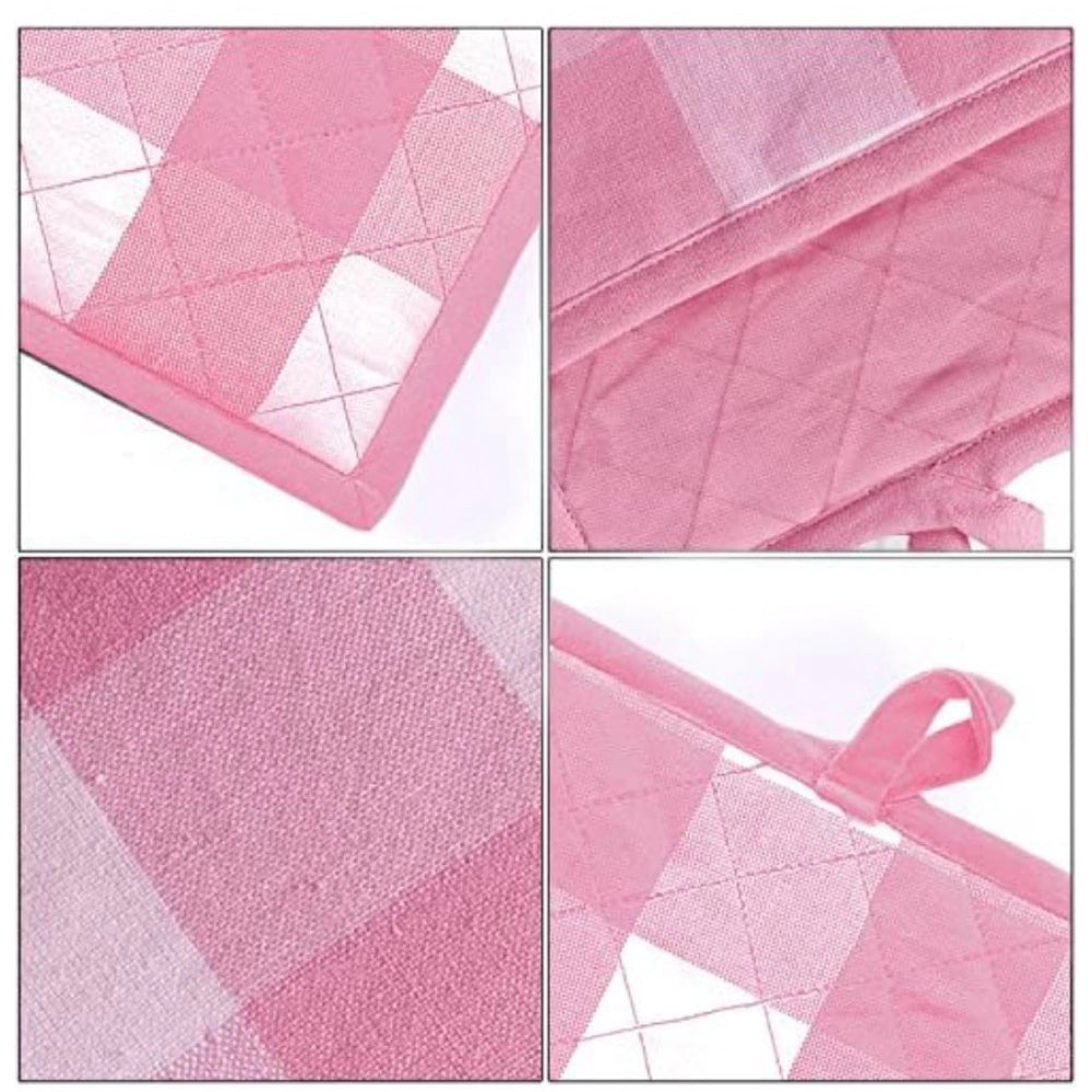 Generic Checked Cotton Oven Mitten and Pot Holder Sets (Pink)