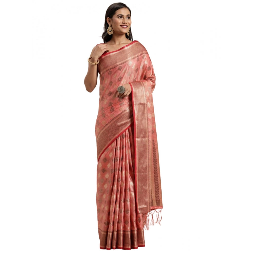 Generic Women's Chanderi Cotton Printed Saree With Unstitched Blouse (Pink, 5-6 Mtrs)