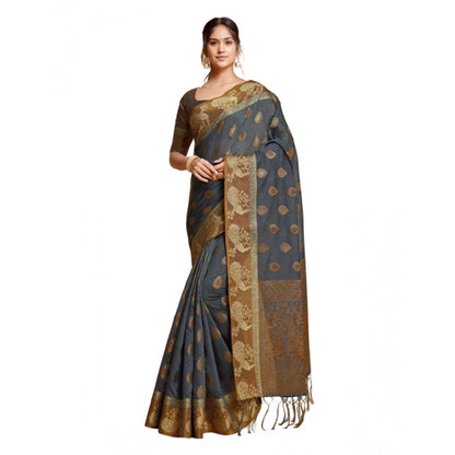 Generic Women's Organza Printed Saree With Unstitched Blouse (Grey, 5-6 Mtrs)