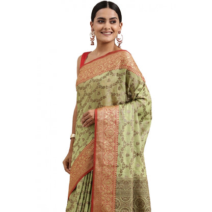 Generic Women's Chanderi Cotton Printed Saree With Unstitched Blouse (Pista, 5-6 Mtrs)