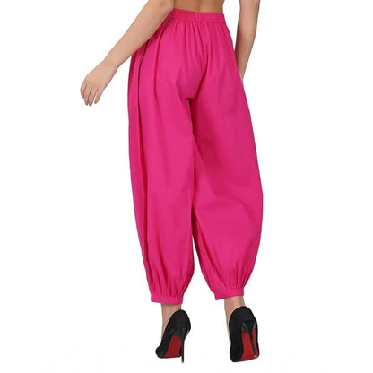 Generic Women's Casual Cotton Cambric Solid Elastic Waist Patiala Harem Pants (Pink)