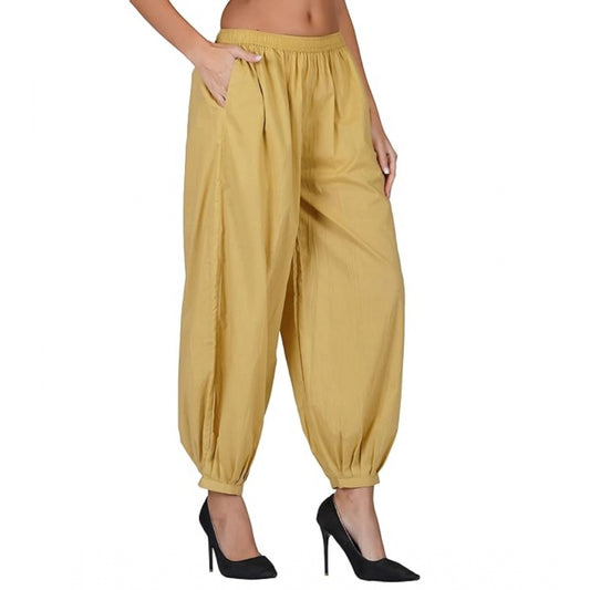 Generic Women's Casual Cotton Cambric Solid Elastic Waist Patiala Harem Pants (Beige)