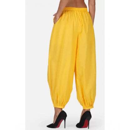 Generic Women's Casual Cotton Cambric Solid Elastic Waist Patiala Harem Pants (Yellow)