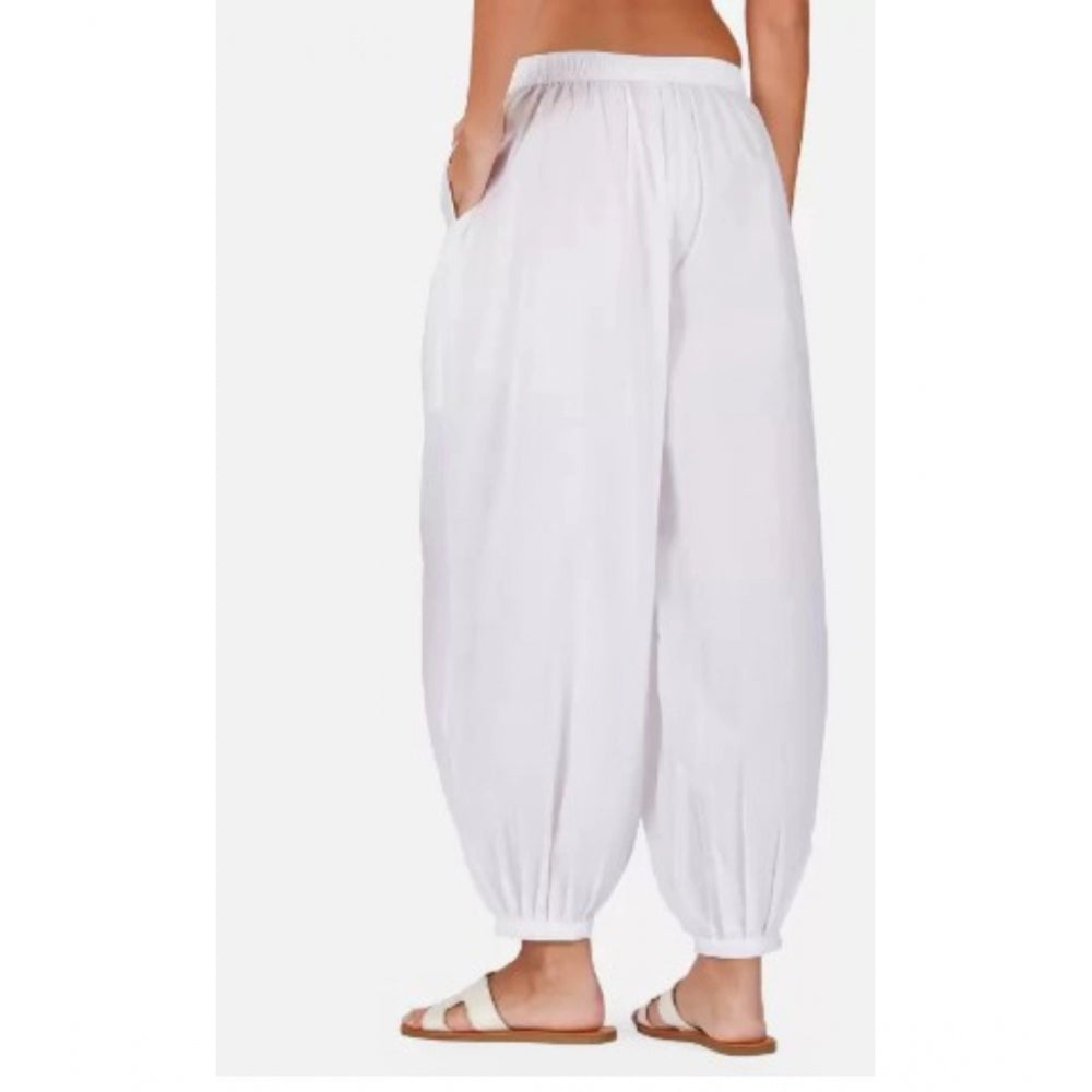 Generic Women's Casual Cotton Cambric Solid Elastic Waist Patiala Harem Pants (White)