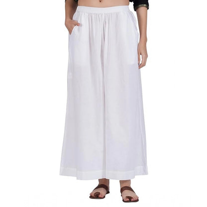 Generic Women's Casual Cotton Solid Elastic Palazzo (White)